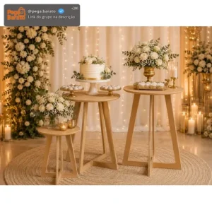 Kit 3 Mesas Decorativas Trio P M G Mdf Cru Festa Decoração - Imagem 1
