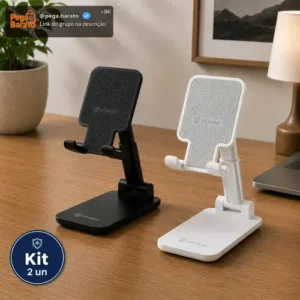 Kit 2 Suportes Celular Tablet De Mesa Ajustável Dobrável Universal Dr Hank Branco E Preto Base Antiderrapante Suporte Ergonômico Altura Regulável - Imagem 1