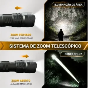 Lanterna Tática T9 Led Usb Recarregável Alto Brilho Potente Mais Forte Do Mundo Zoom Brielli Home - Imagem 9
