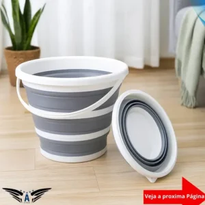 Balde Retrátil 10L Flexível Dobrável Silicone Reforçado Multiuso Compacto Pronta Entrega Cinza e Branco Óh Céus Aletrônix - Imagem 7