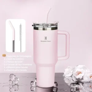 Copo Térmico Gigante 1,2l Inox Com Tampa E Inox Canudo Cor Rosa Cor Pura / Material Fosco - Imagem 4