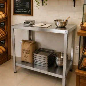 Mesa Inox Prateleira Industrial Cozinha Escritório Reforçada - Imagem 7