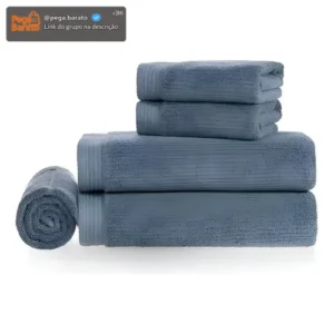 Jogo De Banho 5 Pçs 100% Algodão Fio Penteado Softmax Unika 450g/m² Imperial Azul Sereno Karsten - Imagem 1
