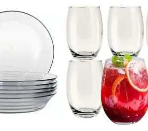 Jogo De 6 Pratos E 6 Copos Vidro Elegante Buffet Restaurante - Imagem 8