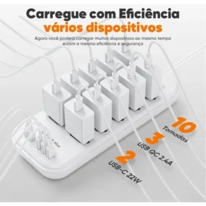 Filtro De Linha Régua Extensão 10 Tomadas Com 3 Usb E 2 Pd - Imagem 3
