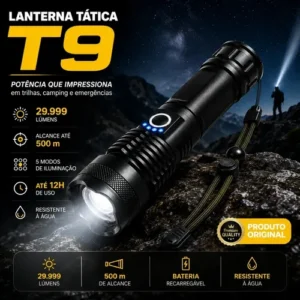 Lanterna Tática Militar T9 Mais Forte Do Mundo Potente Led Recarregável - Imagem 3