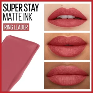 Batom Líquido Matte Longa Duração 16H Não Transfere Cor Intensa Acabamento Matte Confortável Aplicador Preciso Cor 155 Ring Leader Rosa Queimado SuperStay Matte Ink Maybelline NY 5ml - Imagem 2