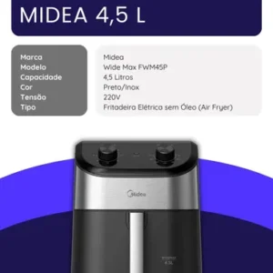 Fritadeira Air Fryer 4,5l Widemax Com Interior De Alumínio 1500w Midea - Imagem 8