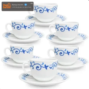 Conjunto 12 Peças 6 Xícaras 150ml E 6 Pires Para Café E Chá - Imagem 1