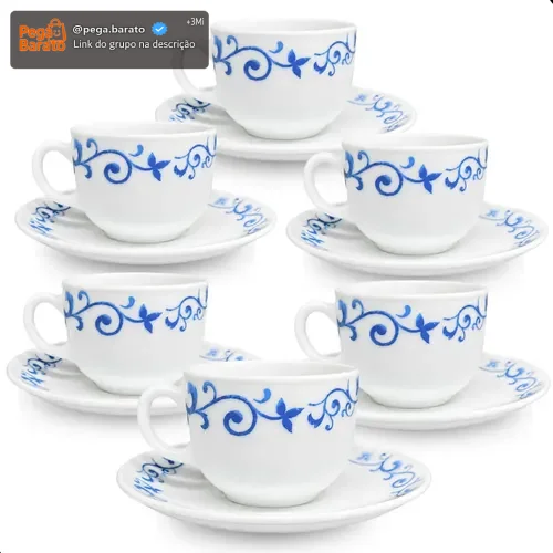 Conjunto 12 Peças 6 Xícaras 150ml E 6 Pires Para Café E Chá