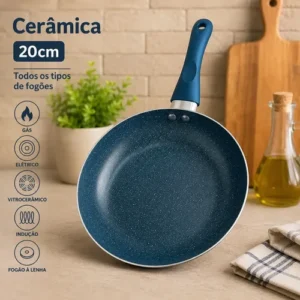 Frigideira Cerâmica Indução Antiaderente Azul 20cm Sem Oléo - Imagem 3