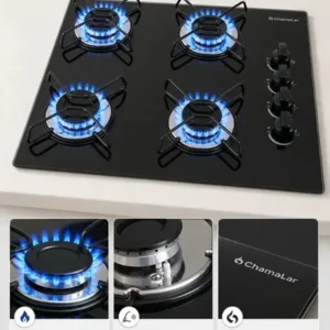 Fogão Cooktop Gás 4 Bocas Chamalar Ultra Chama Bivolt Preto - Imagem 3