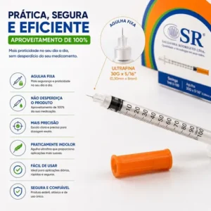 Seringa Insulina Agulha Fixa 8x0,3 Botox Mounjaro 20 Uni - Imagem 4