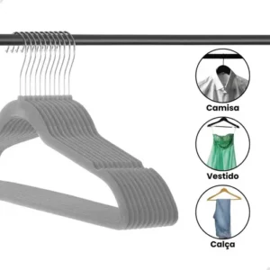Kit 50 Cabides Adulto De Veludo Antideslizante Slim Com Gancho Giratório 360° Cor Preto - Imagem 4