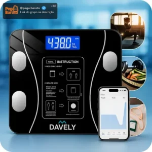 Balança Digital Bioimpedância Bluetooth Corporal Aparelho Alta Capacidade Balança De Banheiro Academia App Para Android E Para Ios Cor Preto Marca Davely - Imagem 1