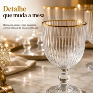 Kit de 6 Taças de Vidro Canelado com Borda Dourada para Água, Vinho e Suco Pratitudo Essencial Versalhes Gold 340 mL - Imagem 6