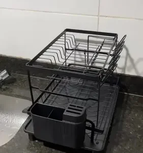 Escorredor De Louça Inox Duplo 2 Níveis Porta Talheres Luxo - Imagem 2