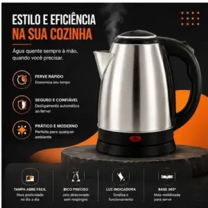 Chaleira Jarra Elétrica 1,8l Litros Em Inox Desligamento Automático Aquecimento Rápido Segura Café Chá Fácil Abertura Alça Viacruz - Imagem 2