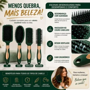 4 Peças Escovas De Cabelo Escova De Cabelo Profissional Verd Verde - Imagem 3