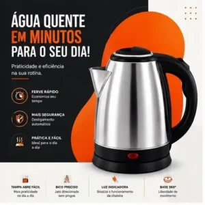 Chaleira Jarra Elétrica 1,8l Litros Em Inox Desligamento Automático Aquecimento Rápido Segura Café Chá Fácil Abertura Alça Viacruz - Imagem 3