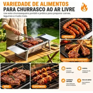 Churrasqueira Portátil Inox Dobrável ASSISTOOL Aço Inoxidável Carvão Pequena - Imagem 6
