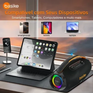 Caixa De Som Basike Ba-RAD207 80W Rádio FM Bluetooth 5.3 TWS RGB Bass Boost 9000mAh - Imagem 10