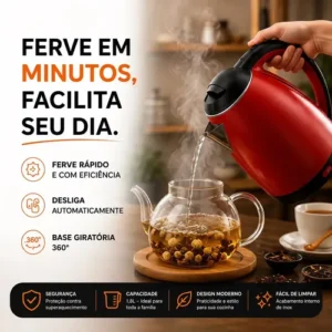 Chaleira Elétrica Inox Vermelha Hold On 1.8L, Com Desligamento Automático e Aquecimento Rápido - Imagem 2