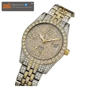 Relogio Quartzo Prata Masculino Diamante Cravejado - Imagem 1