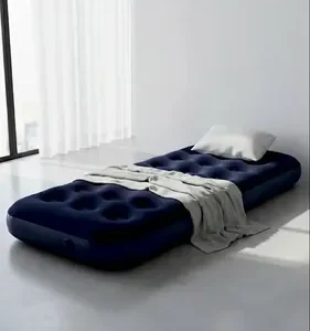Colchão Inflável Solteiro Multiuso Aveludado O2Flow Azul - Imagem 2