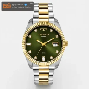 Relógio Technos Masculino Riviera Social Analógico Aço Cor da correia Misto Cor do bisel Dourado Cor do fundo Verde - Imagem 1
