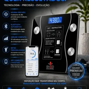 Balança Digital Bioimpedância Profissional smart imc 180kg Bluetooth Corporal Aparelho Alta Capacidade aplicativo App para Android e para IOS Balança De Banheiro Academia - Imagem 8