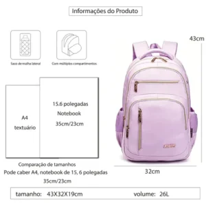Mochila feminina, ideal para deslocamentos diários, viagens e estudos, impermeável, reforçada, com capacidade para portátil, 24L (Roxo) - Imagem 2