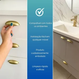 Kit 8 Puxador De Gavetas Armário Móveis Concha Dourado Fosco - Imagem 4