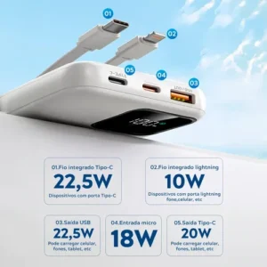 Carregador Portátil Power Bank Turbo 20000mah 22.5w universal para iphone samsung motorola xiaomi Com Display Digital DTimp - Imagem 10