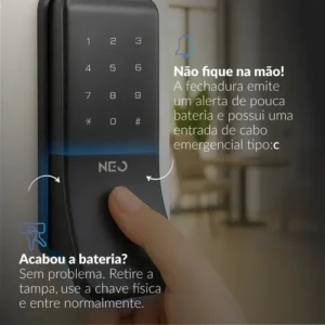 Fechadura Digital Inteligente Stark Sobrepor Wi-FI Biometria Preto Cod: 360535871 Neo Avant - Imagem 7
