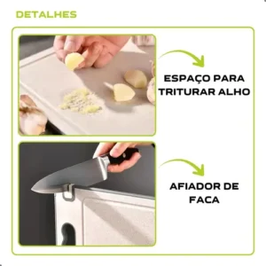 Tábua de Corte Higiênica Relimax Antiderrapante, de Inox, com Canaleta e Afiador para Carnes e Legumes - Imagem 8