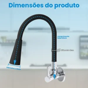 Torneira Cozinha Gourmet Parede - Preta/flexivel/duplo Jato - Imagem 4