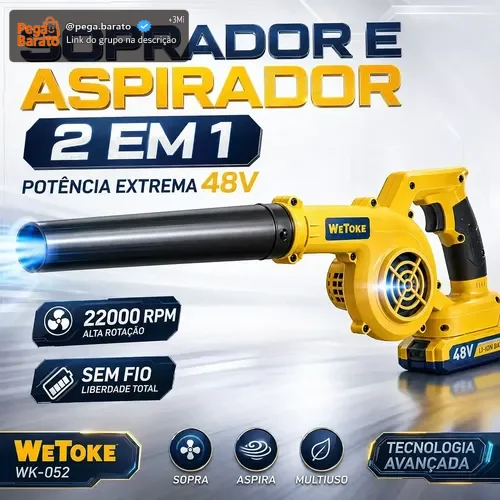 Soprador Portátil De Folhas Aspirador 2 Baterias 48v Bivolt