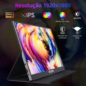 Monitor Portátil Gamer Bettdow 15.6'' Full HD 60Hz IPS Compatível 4K Preto - Imagem 10