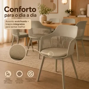 Kit 2 Cadeiras de Jantar Estofada Marcela Cor Nude Escuro Magazine Decor - Imagem 5