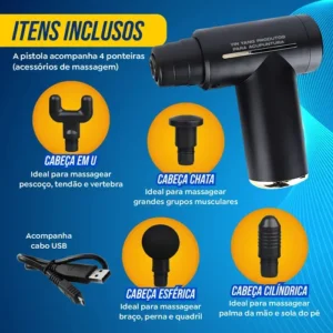 Pistola Massageadora Muscular Profissional Portátil Recarregável Sem Fio 6 Velocidades Massageador Elétrico Corporal Para Alívio de Dores Relaxamento Recuperação Muscular Fisioterapia - Imagem 3