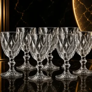 Kit Diamante Jarra 1,8l C/ Tampa E 6 Taças Diamante 330ml Transparente Luxo Vidro Cristal Egípcio - Imagem 3