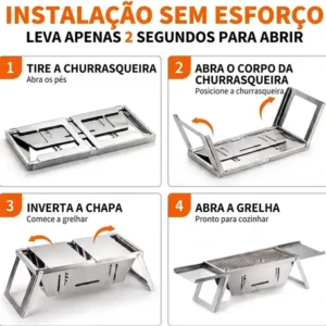 Churrasqueira Portátil Inox Dobrável ASSISTOOL Aço Inoxidável Carvão Pequena - Imagem 10