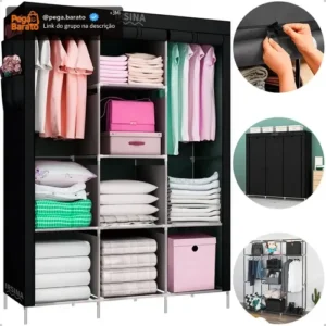Guarda Roupa Dobrável Organizador Colmeia Preto 8 Prateleiras IRSINA - Imagem 1