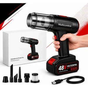 Aspirador De Pó Portatil Recarregável Turbo Com Bateria 48v 3000mah Sem Fio Automotivo Elétrico Soprador Para Casa Carro Escritório Preto 127/220v - Multicontrol - Imagem 3