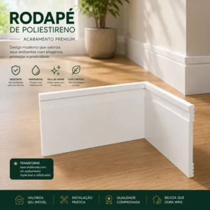 Kit 30 Metros Rodapé De Poliestireno 15 Cm Altura Branco - Imagem 7