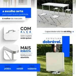 Mesa Dobrável Portátil Reforçada, Altura 120/90/60 Cm - Imagem 5