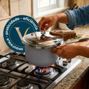 Panela De Pressão Indução 4,2L Revestimento Ceramico Antiaderente Com 4 Valvulas De Segurança Fechamento Externo, Cabos Soft Touch Vitrex Cinza Granito - Imagem 6