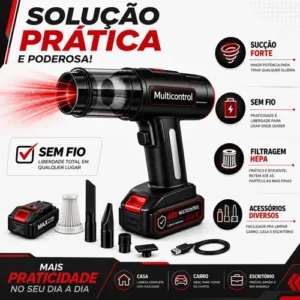 Aspirador De Pó Portatil Recarregável Turbo Com Bateria 48v 3000mah Sem Fio Automotivo Elétrico Soprador Para Casa Carro Escritório Preto 127/220v - Multicontrol - Imagem 7