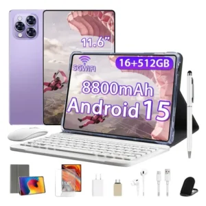 Tablet A9 tab Android 15 Tablets 11.6”HD 16Gb Ram+512gb Tf 1Tb,5g Wifi,8800mAh,Octa-core,MTK6799,Parental Control,Bt5.3,Tablet Certificado Gms,Teclado de Conexão Inteligente+Mouse Bluetooth Lilás - Imagem 1